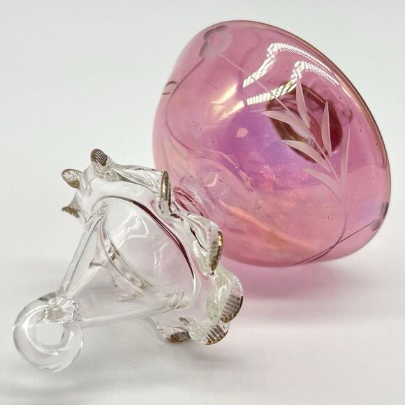 VTG Egyptian Museum Hand Blown Glass Ornament Teardrop 4” Cranberry/Clear Etched - Picture 4 of 12
